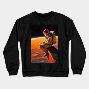 Spaceman - sitting on a rock looking out over a planet below Crewneck Sweatshirt